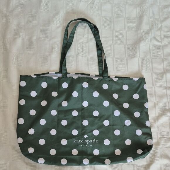 Kate Spade Dark Green and White Polka Dot Reusable Shopping  Tote - Picture 3 of 16